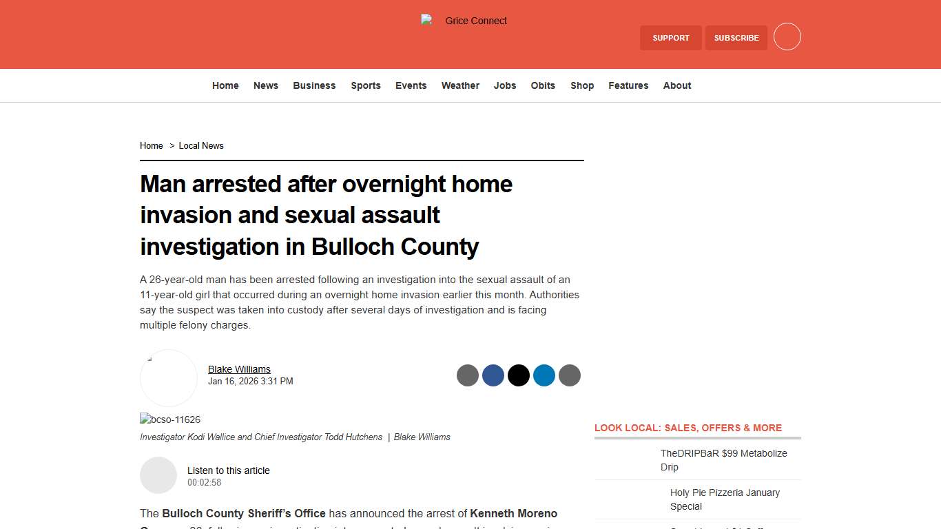 Man arrested after overnight home invasion and sexual assault investigation in Bulloch County - Grice Connect