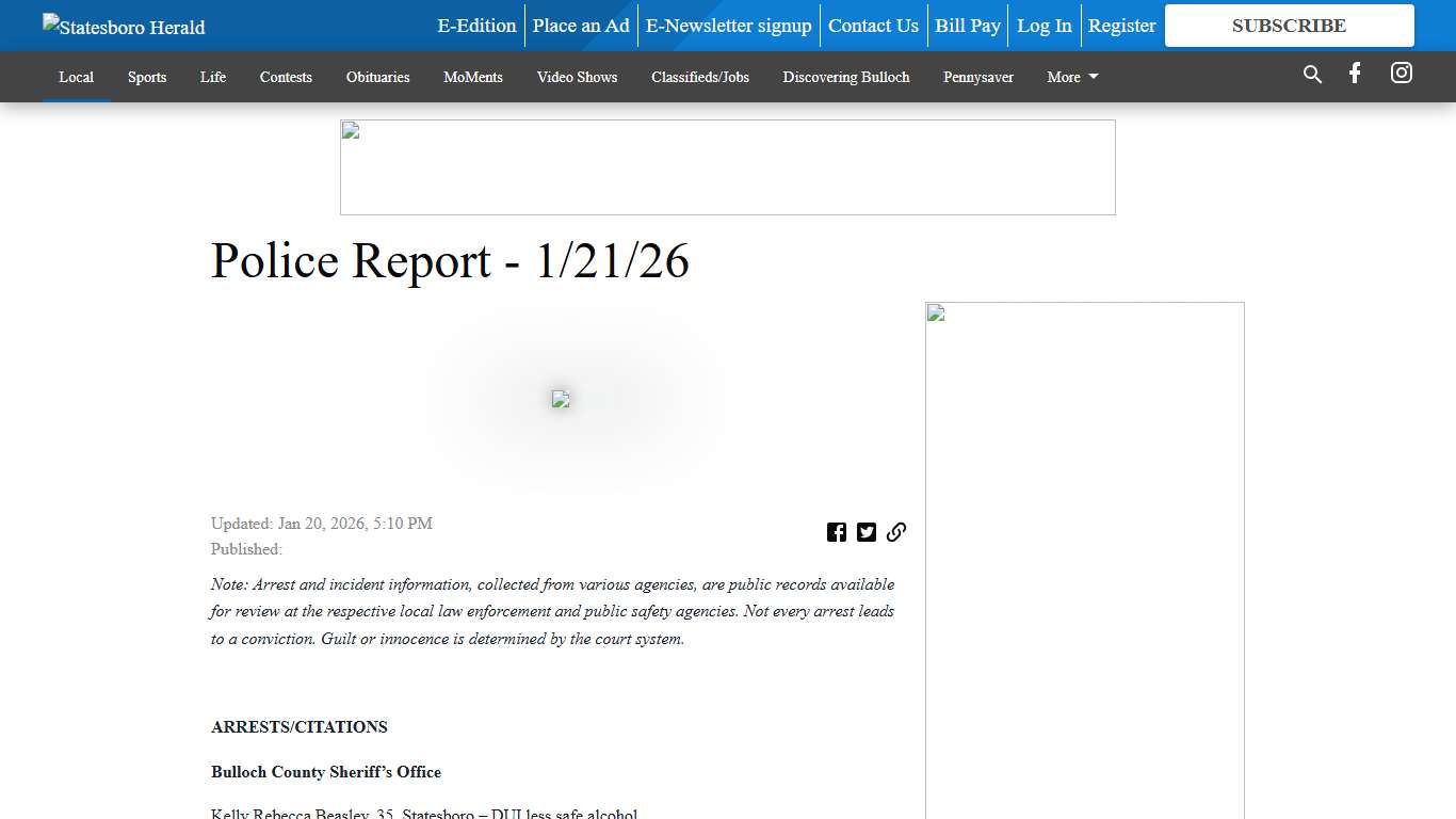 Police Report - 1/21/26 - Statesboro Herald